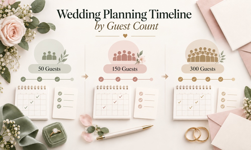 Wedding Planning Timeline by Guest Count: A Practical Checklist for 50, 100, 200, and 300 Guests